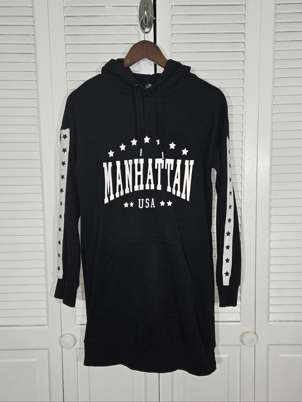 Divided Long Line Black Sweatshirt Hoodie Dress Manhattan Graphic Sz 2
